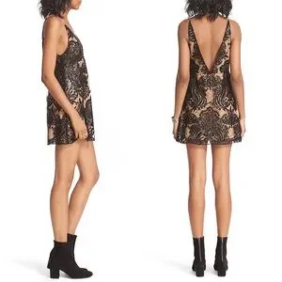 Free People Night Shimmer Black Lace Mini Cocktail Dress Size 4 - Picture 2 of 11
